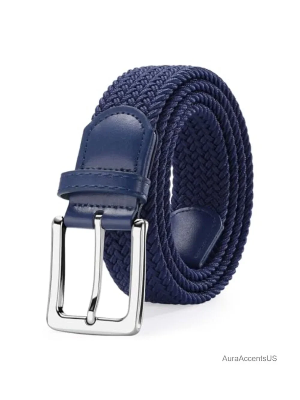 Men's Elastic Woven Golf Belt, Stretch Braided Web Belt with Pin Buckle for